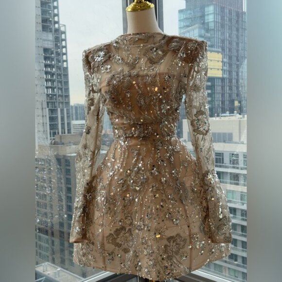 🆕 BRONX & BANCO 🧿 NWOT Venetian Mini Dress, Natural Nude & Silver, Sz XS US 2 - Picture 10 of 16